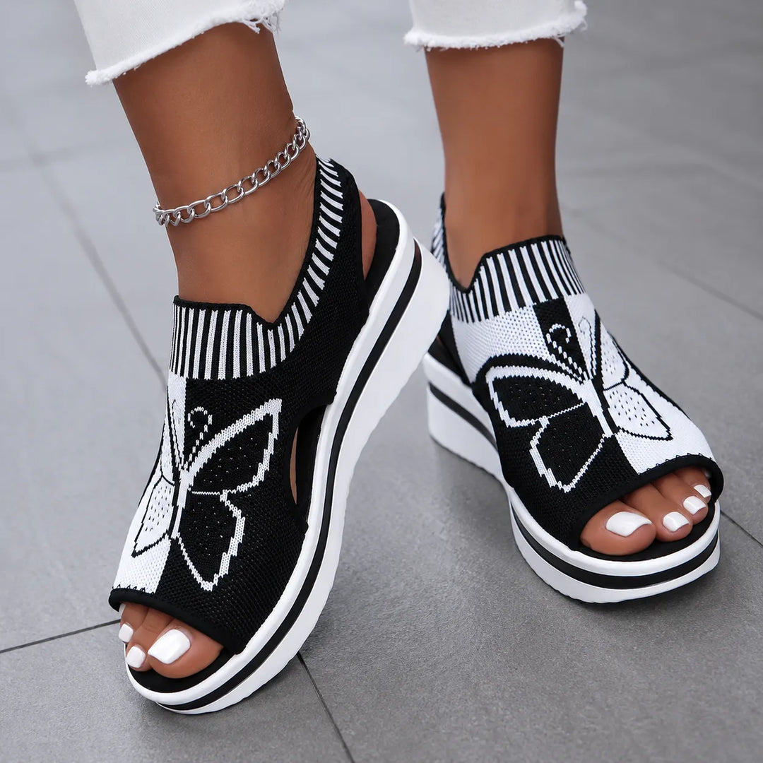 Sockela – Sandały Peep Toe na Platformie z Dzianiny dla Kobiet