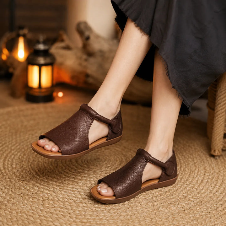 Solene – Płaskie sandały T-Strap z PU dla kobiet, wsuwane, otwarte na palce, letnie buty