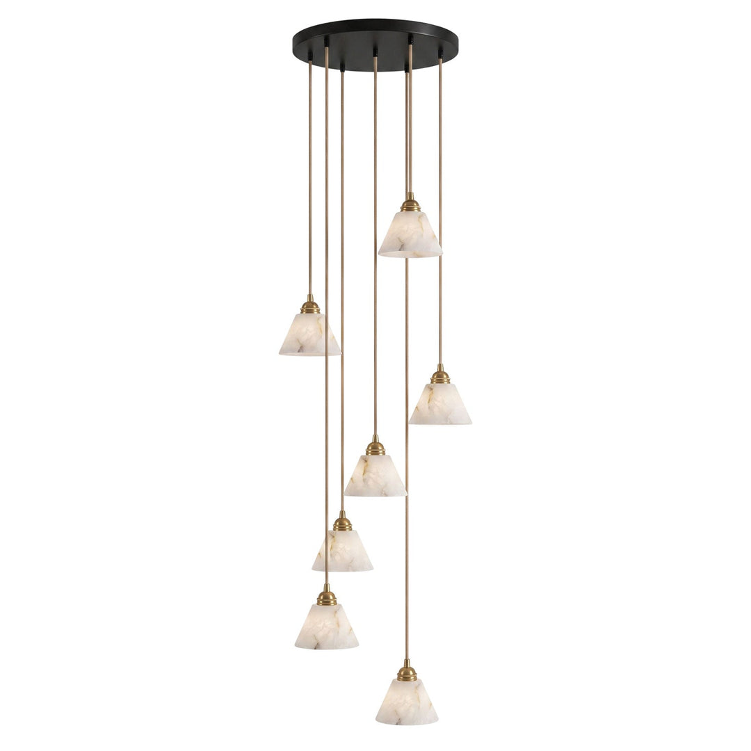 Stożkowa Lampa Wisząca z Alabastru i Mosiądzu