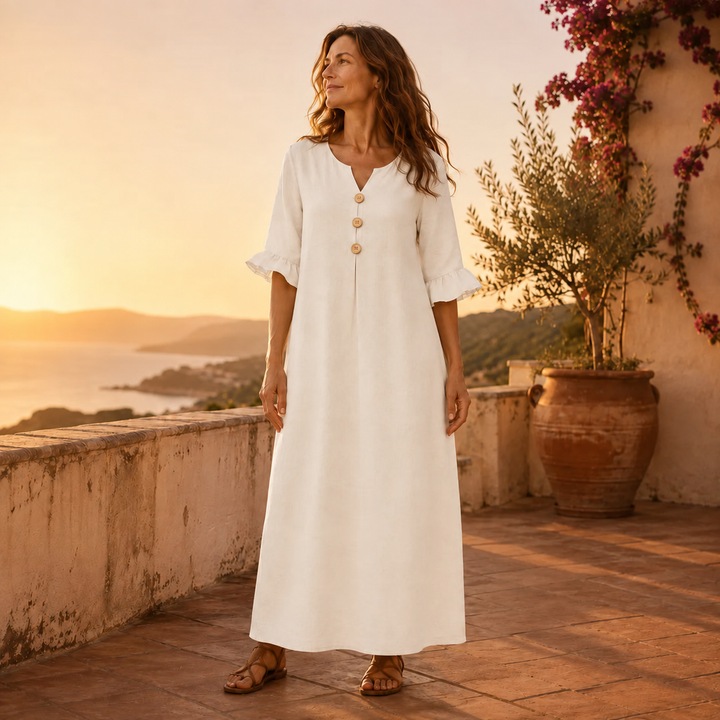 Marellia – Lekka sukienka maxi z dekoltem w serek i kieszeniami