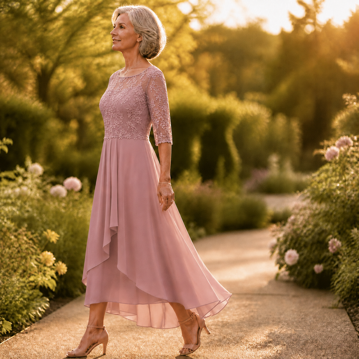 Elarose – Midi Sukienka z Haftowanym Koronkowym Gorsetem na Wesela