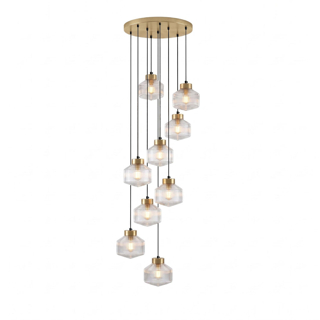 Lampa wisząca w kształcie wirującego bączka w paski
