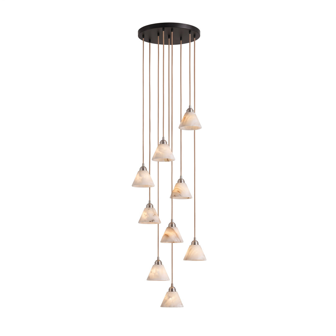 Stożkowa Lampa Wisząca z Alabastru i Mosiądzu
