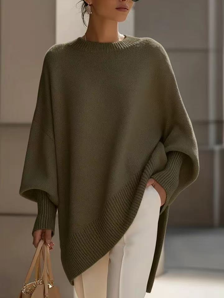Gruby sweter damski oversize z okrągłym dekoltem