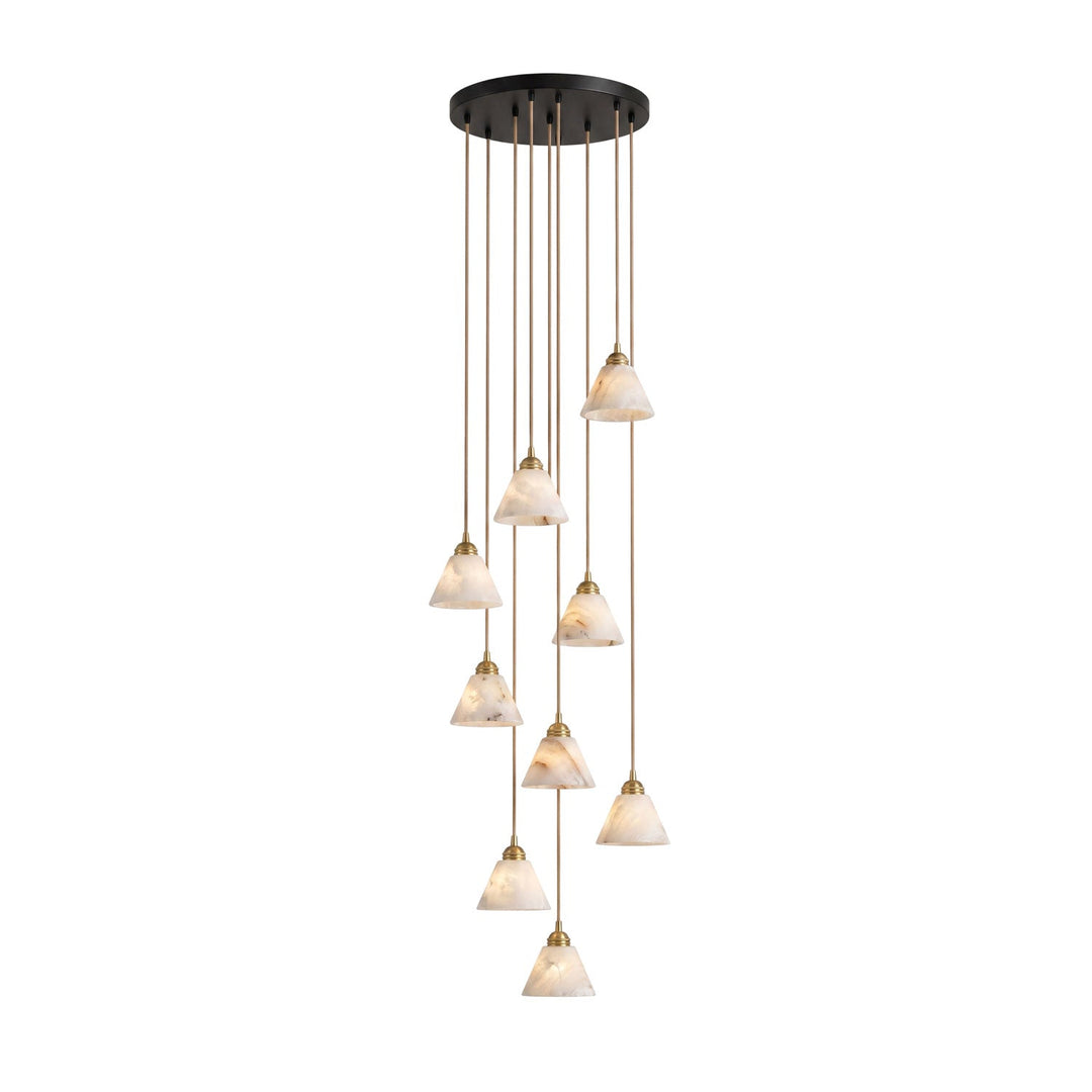 Stożkowa Lampa Wisząca z Alabastru i Mosiądzu