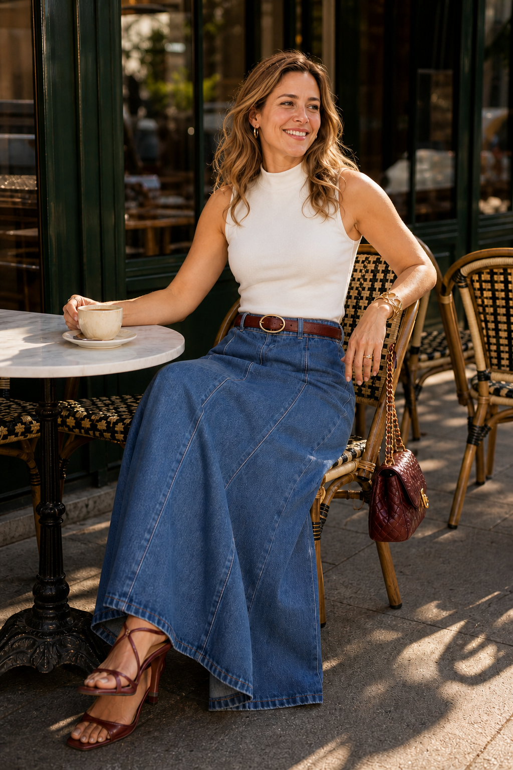 Wearbella – Spódnica Maxi Dżinsowa w Stylu A z Wysokim Stanem