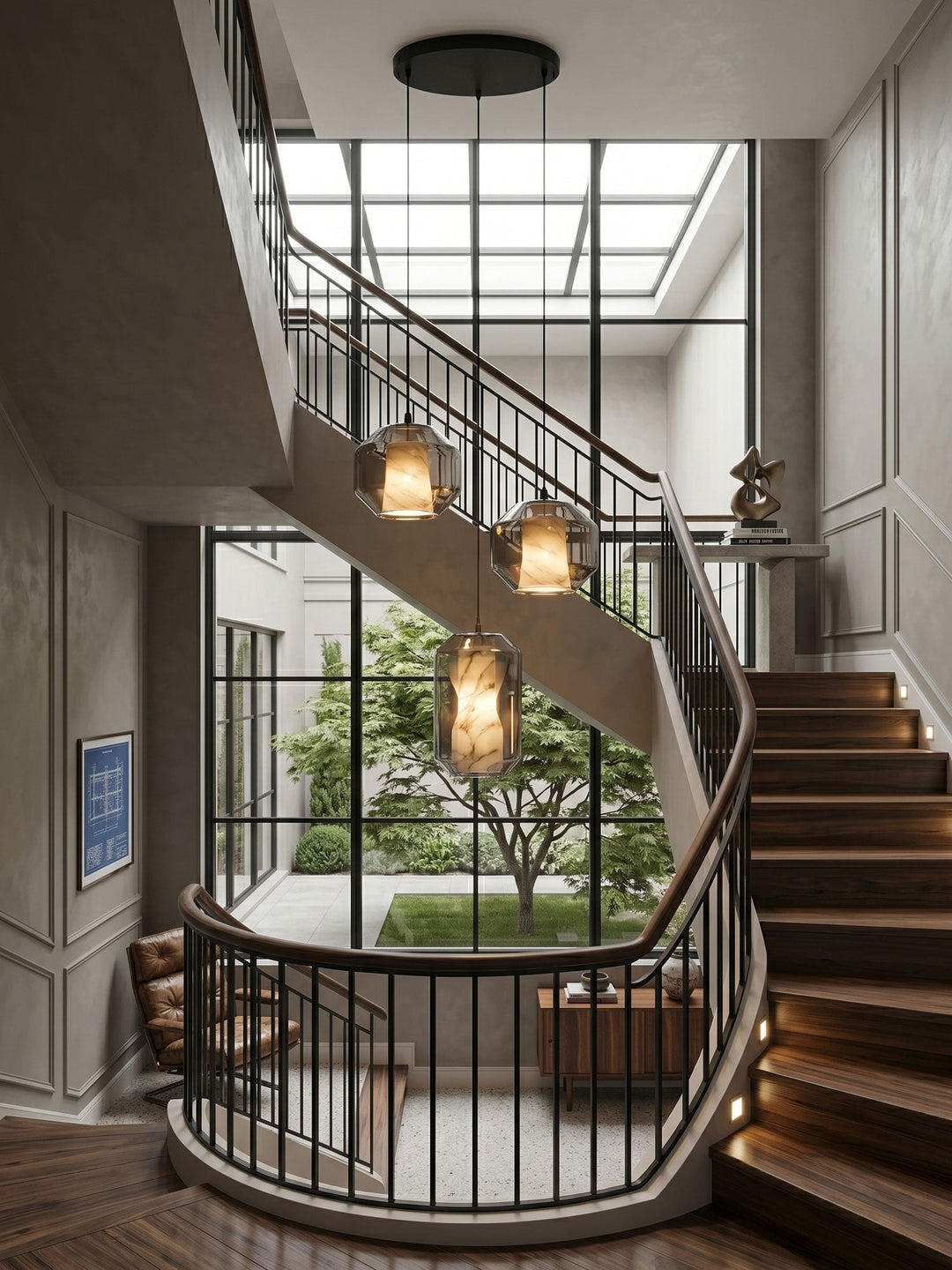 Lampa wisząca z alabastrowego szkła w cylindrze