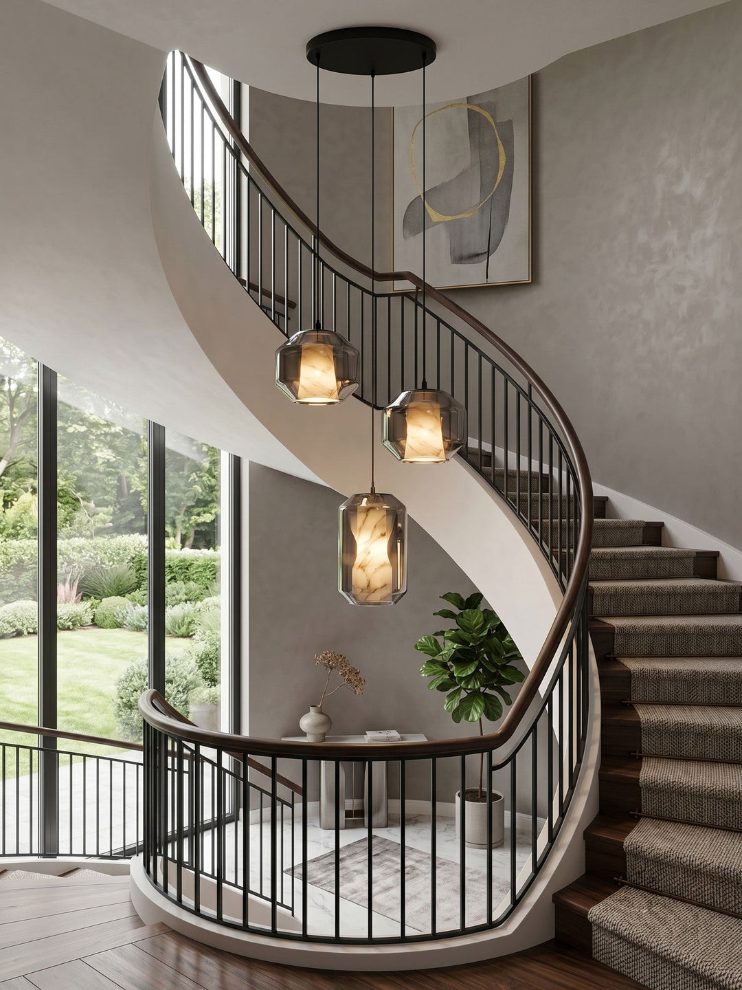 Lampa wisząca z alabastrowego szkła w cylindrze