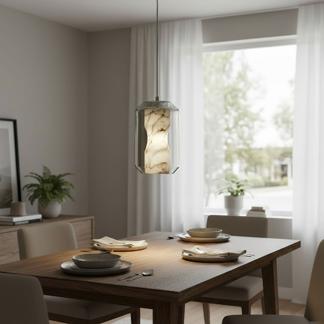 Lampa wisząca z alabastrowego szkła w cylindrze