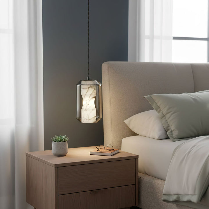 Lampa wisząca z alabastrowego szkła w cylindrze