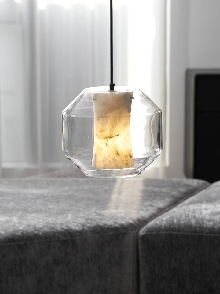 Lampa wisząca z alabastrowego szkła w cylindrze