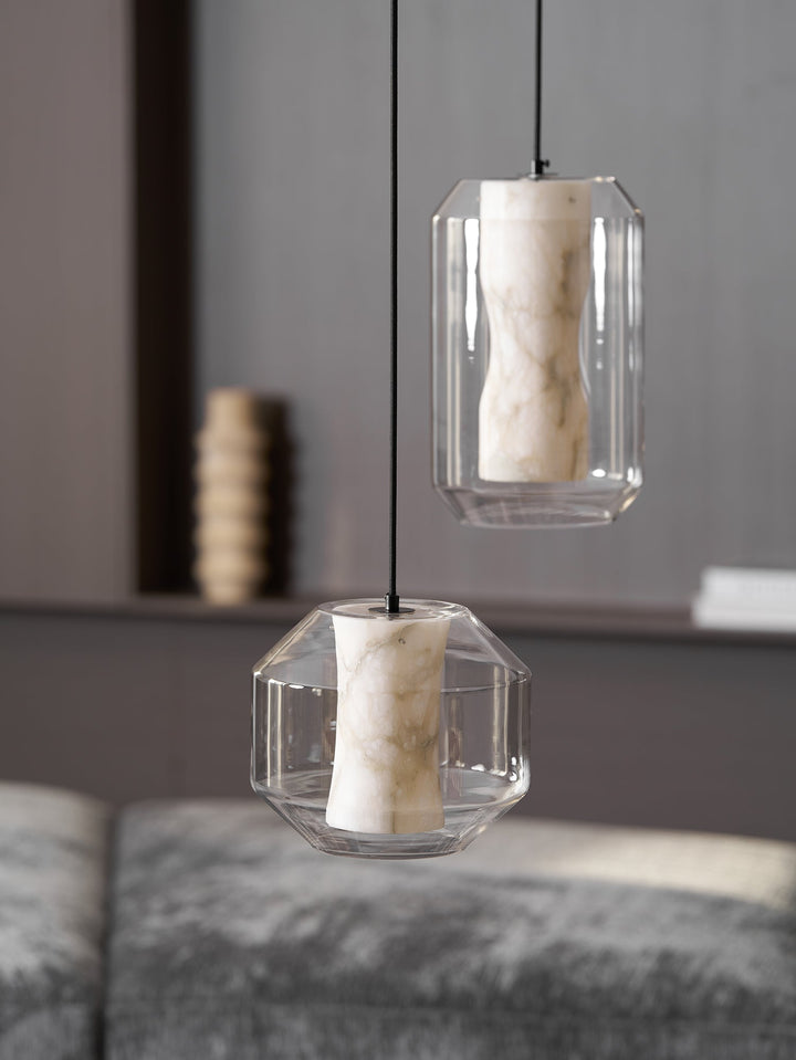Lampa wisząca z alabastrowego szkła w cylindrze