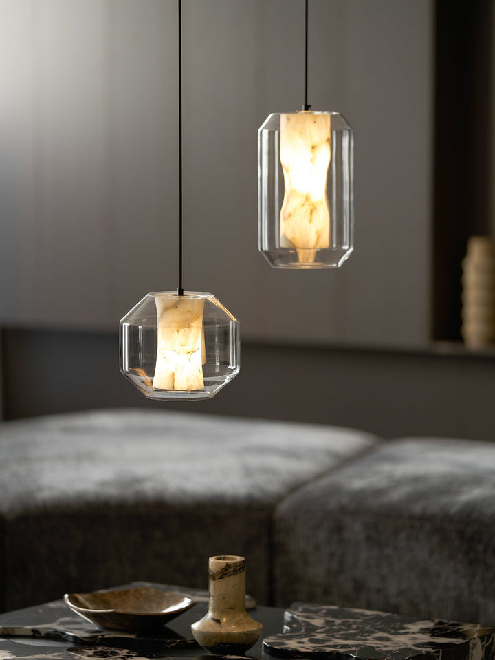 Lampa wisząca z alabastrowego szkła w cylindrze