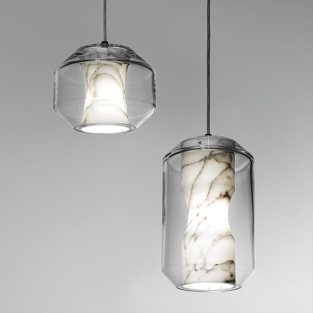 Lampa wisząca z alabastrowego szkła w cylindrze