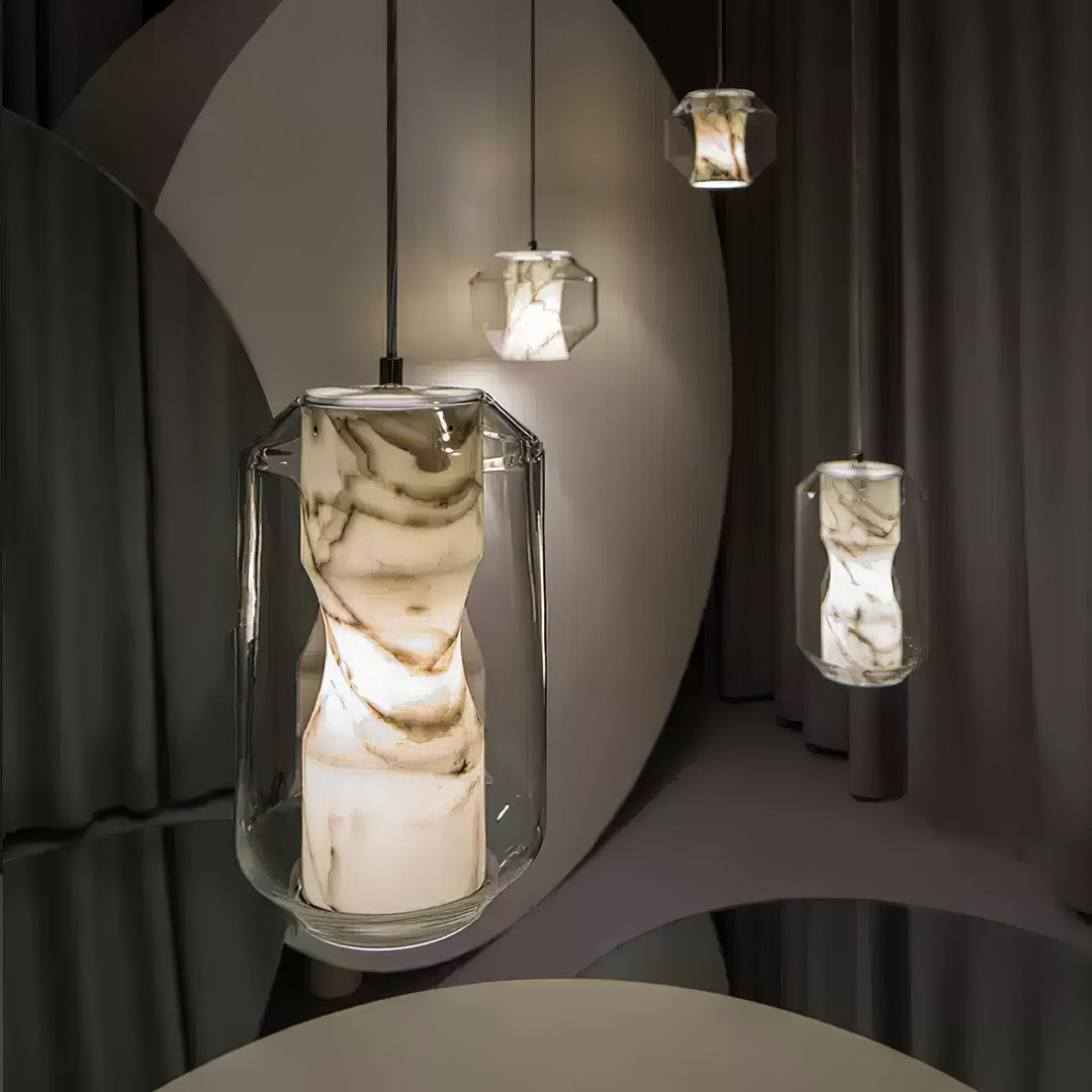 Lampa wisząca z alabastrowego szkła w cylindrze