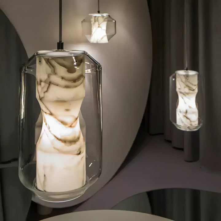 Lampa wisząca z alabastrowego szkła w cylindrze
