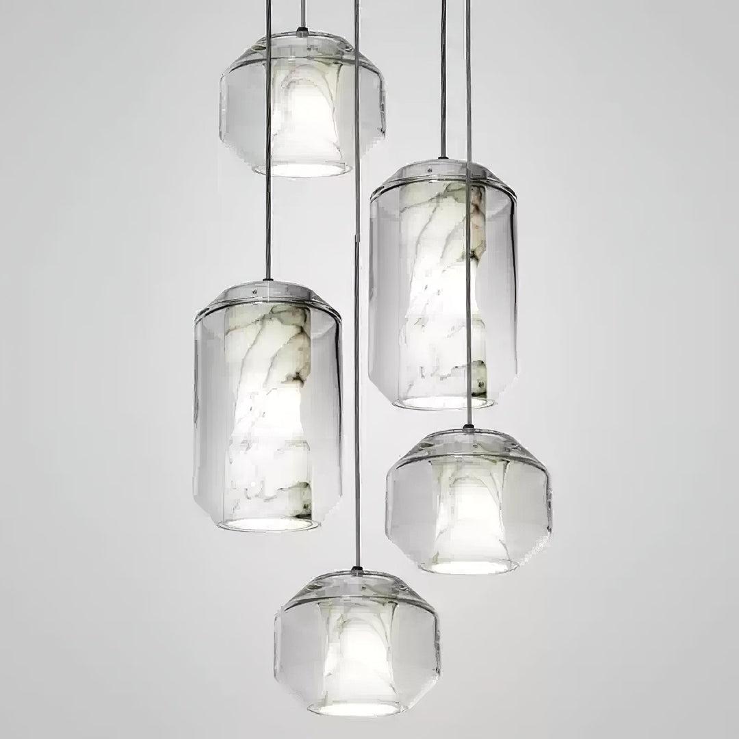 Lampa wisząca z alabastrowego szkła w cylindrze