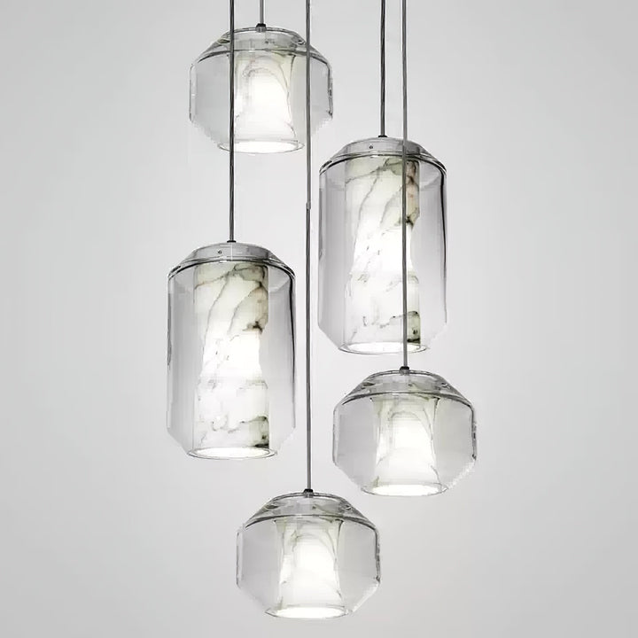 Lampa wisząca z alabastrowego szkła w cylindrze