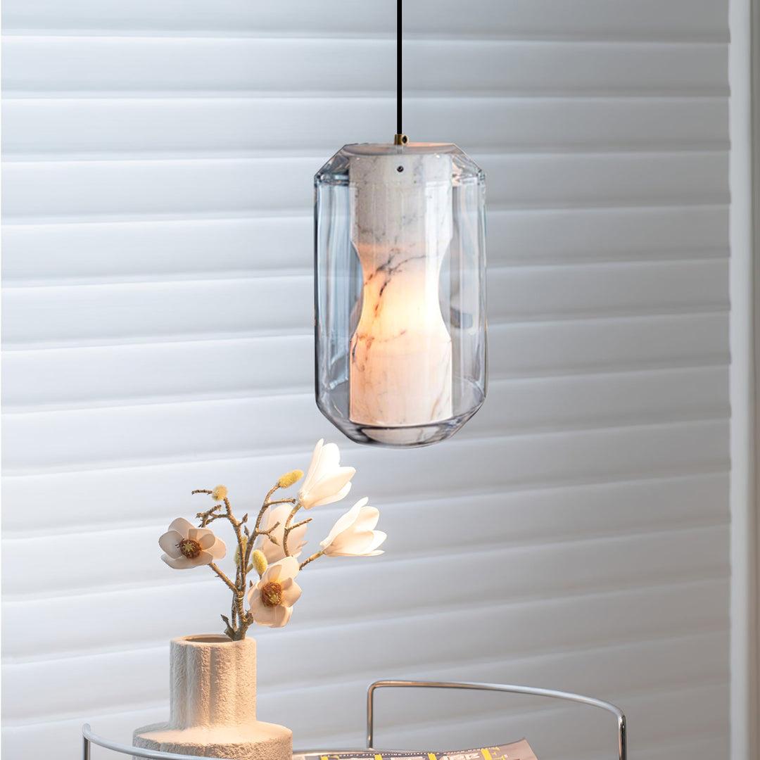 Lampa wisząca z alabastrowego szkła w cylindrze