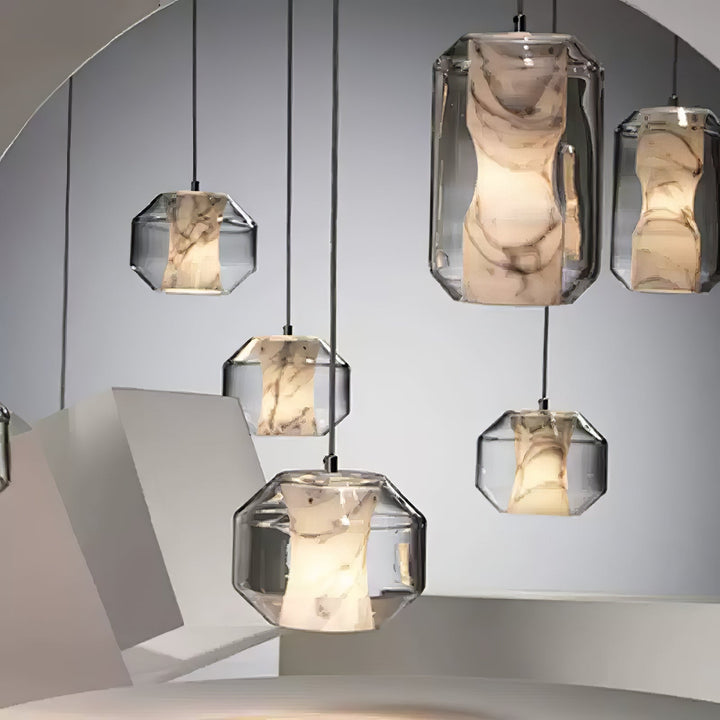 Lampa wisząca z alabastrowego szkła w cylindrze