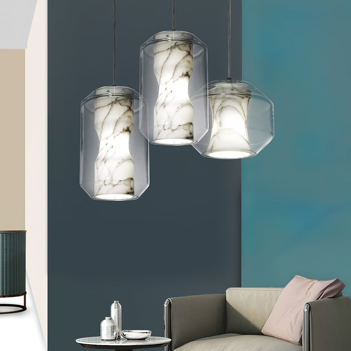 Lampa wisząca z alabastrowego szkła w cylindrze