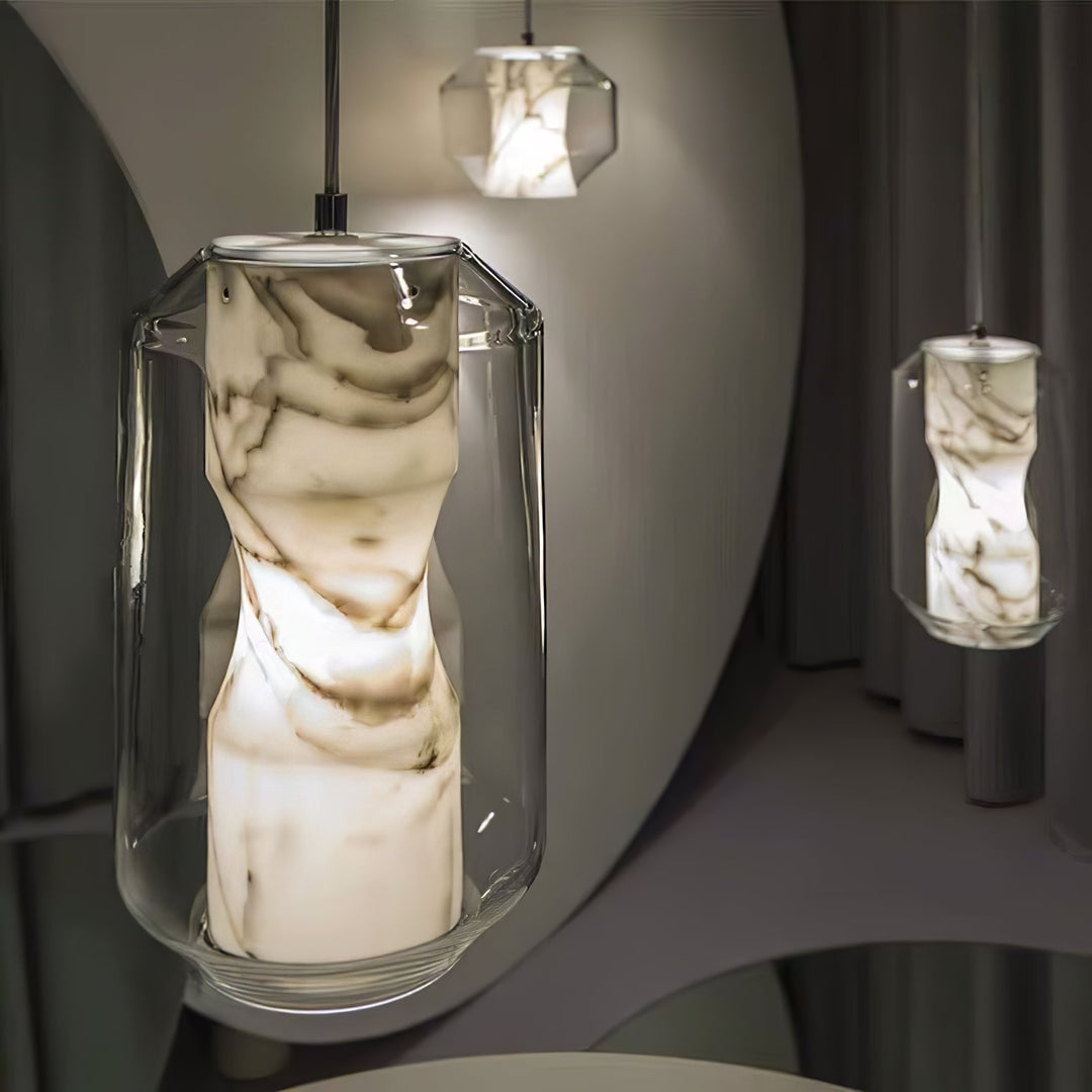 Lampa wisząca z alabastrowego szkła w cylindrze