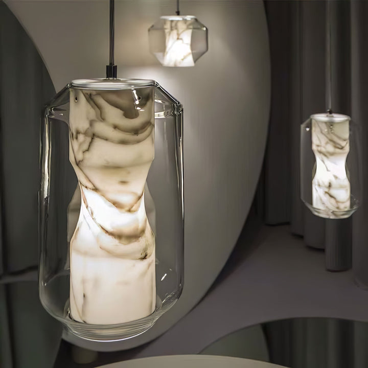 Lampa wisząca z alabastrowego szkła w cylindrze