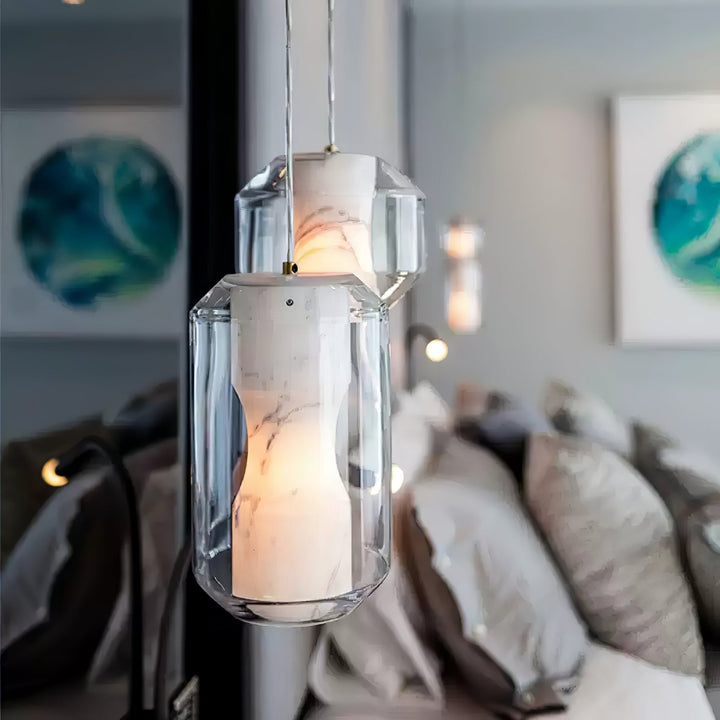 Lampa wisząca z alabastrowego szkła w cylindrze