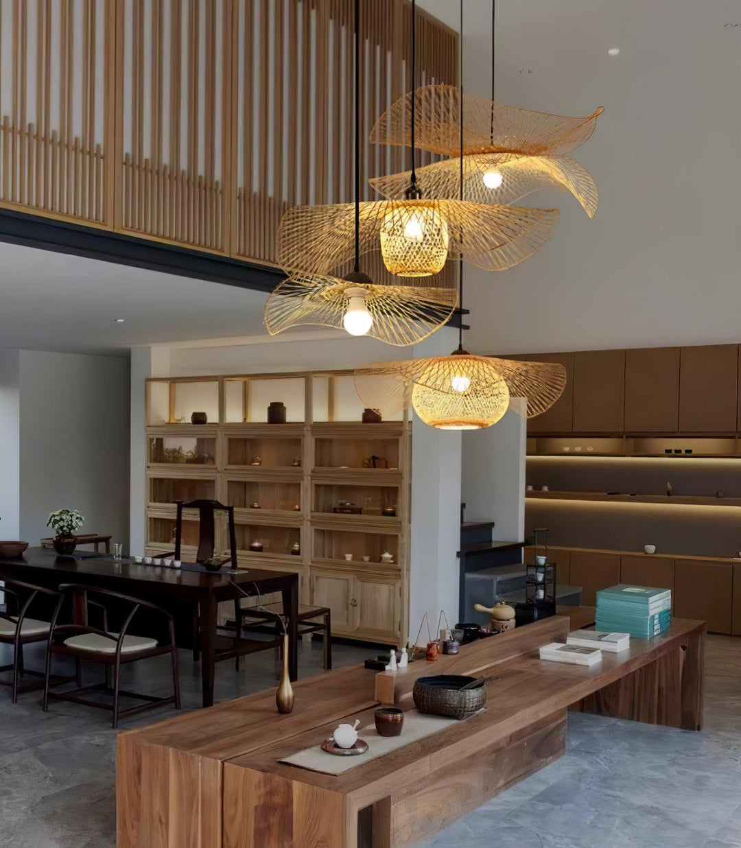 Lampa wisząca z ramą bambusową