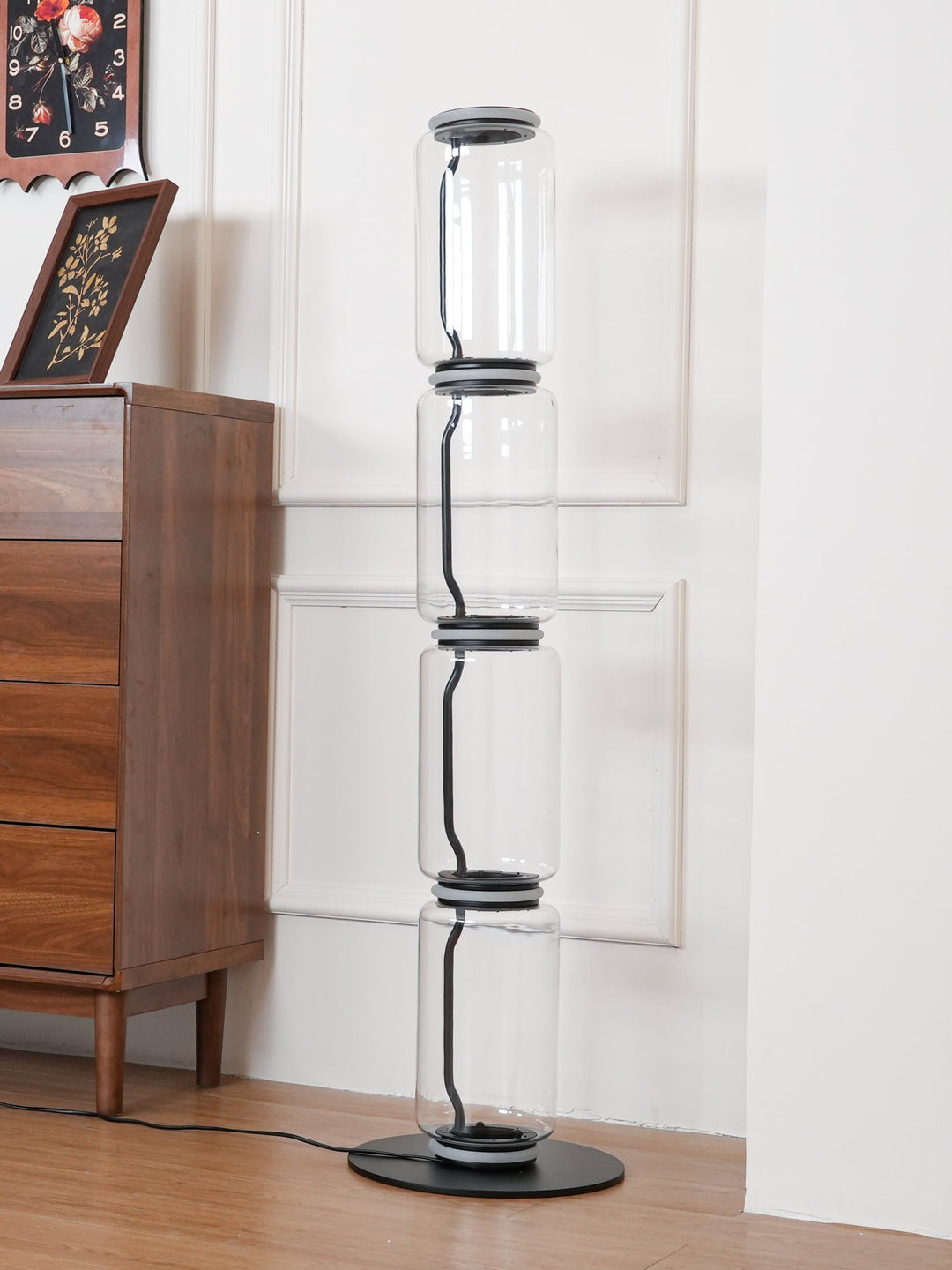 Lampa podłogowa z bambusa i szkła