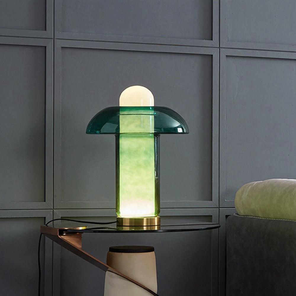 Lampa stołowa w kształcie grzyba ze szkła