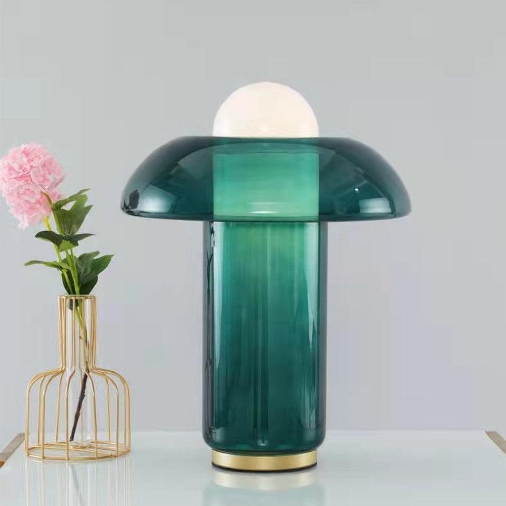 Lampa stołowa w kształcie grzyba ze szkła