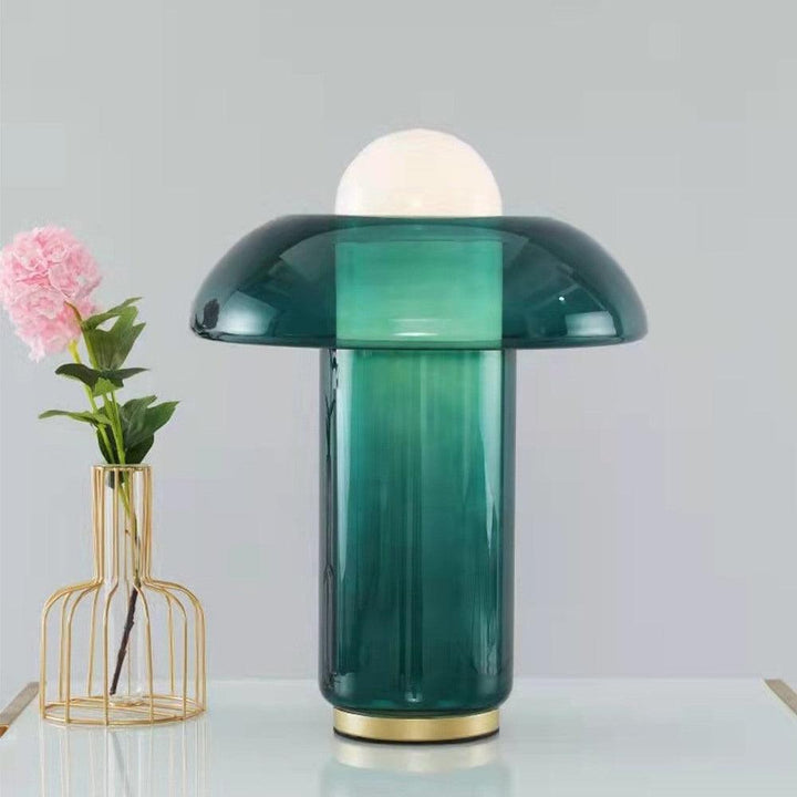 Lampa stołowa w kształcie grzyba ze szkła