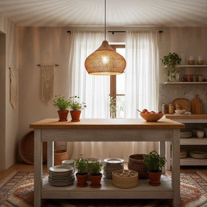 Skręcana Lampa Wisząca z Rattanu