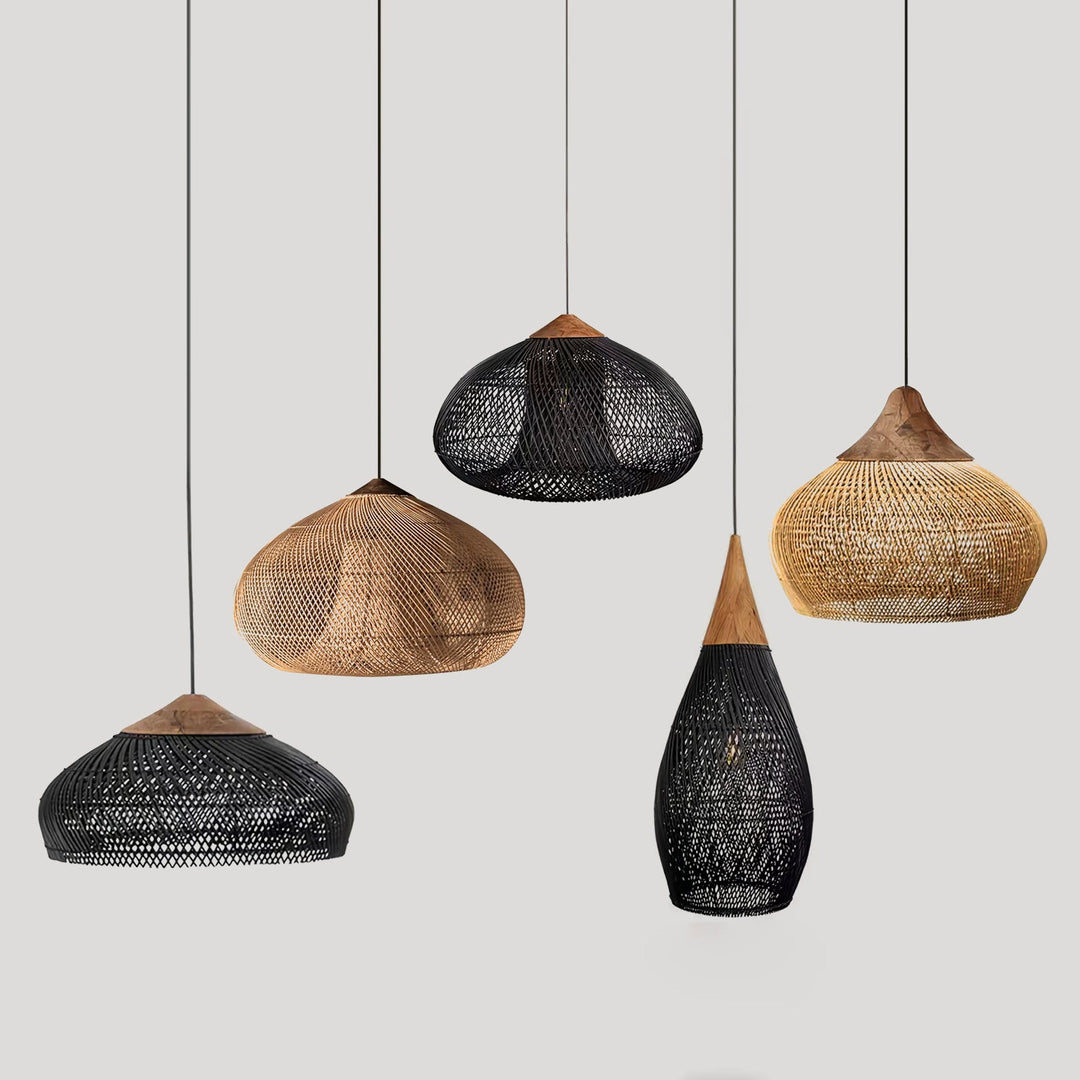 Skręcana Lampa Wisząca z Rattanu