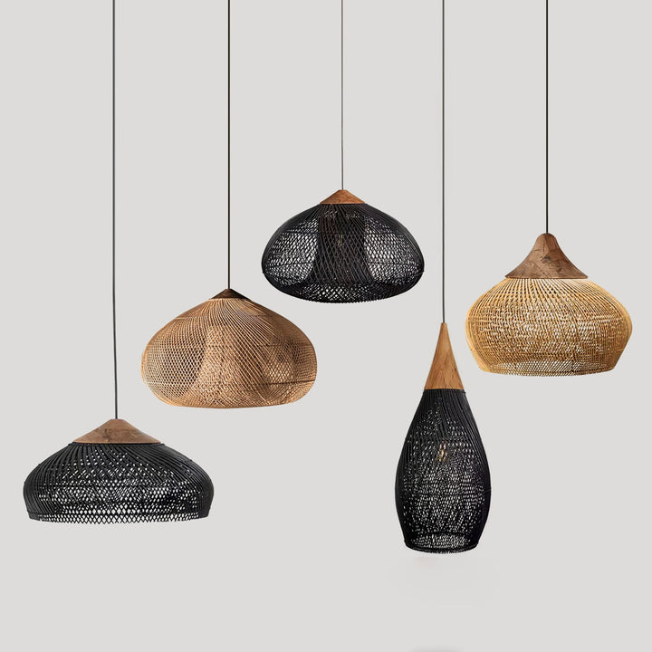 Skręcana Lampa Wisząca z Rattanu