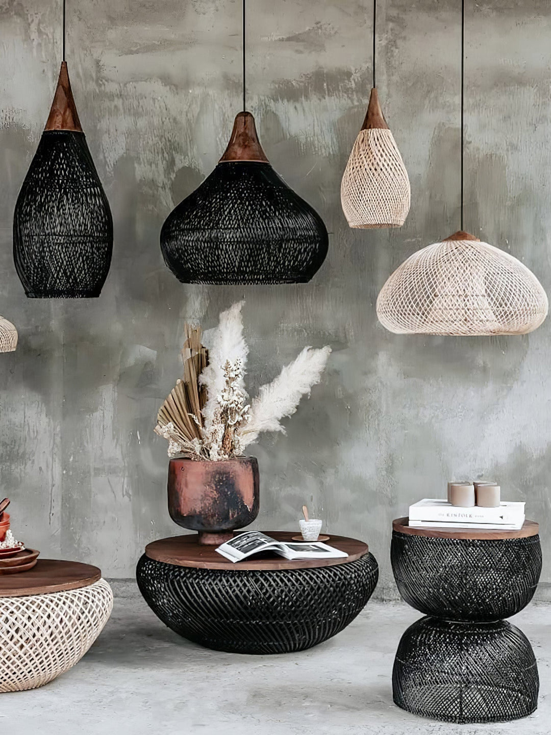 Skręcana Lampa Wisząca z Rattanu
