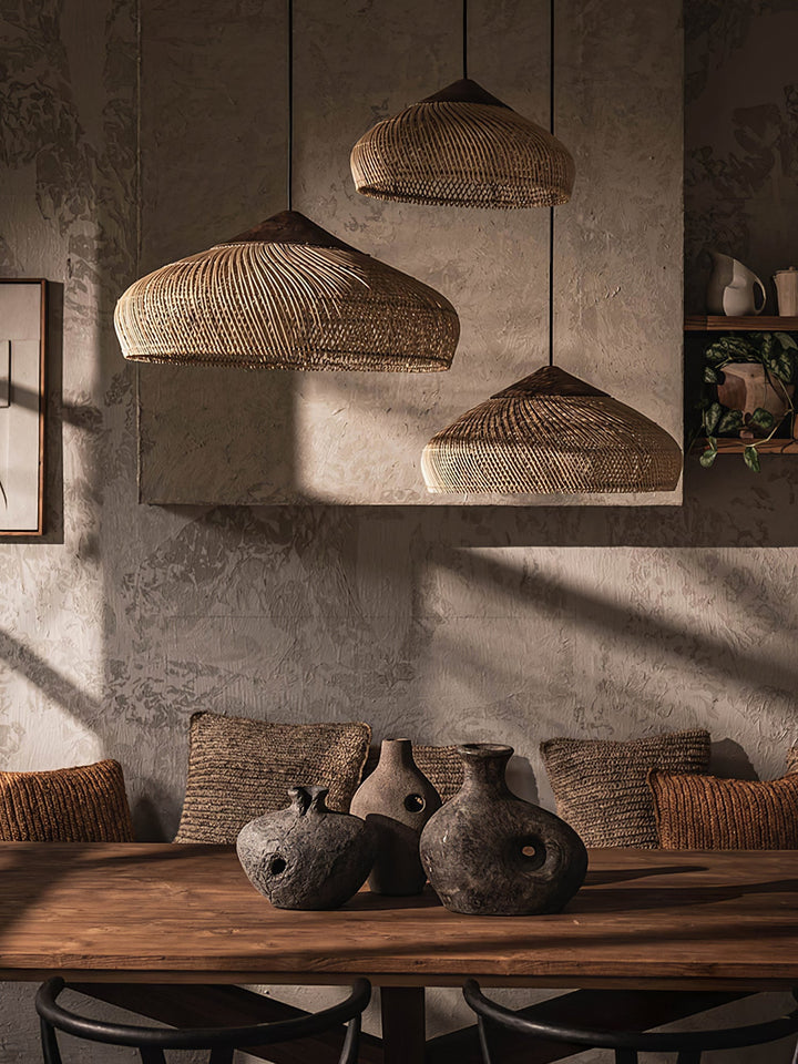 Skręcana Lampa Wisząca z Rattanu