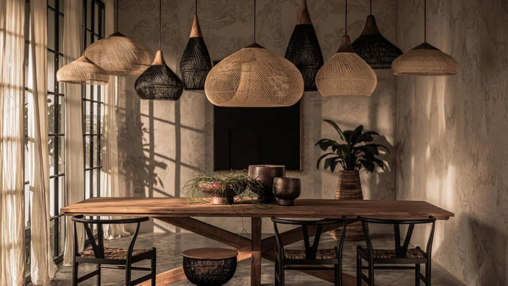 Skręcana Lampa Wisząca z Rattanu