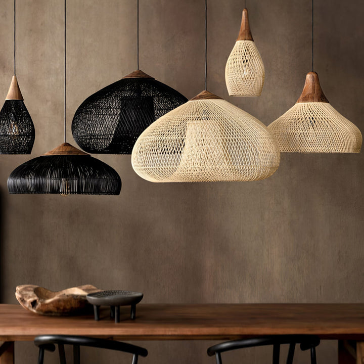 Skręcana Lampa Wisząca z Rattanu