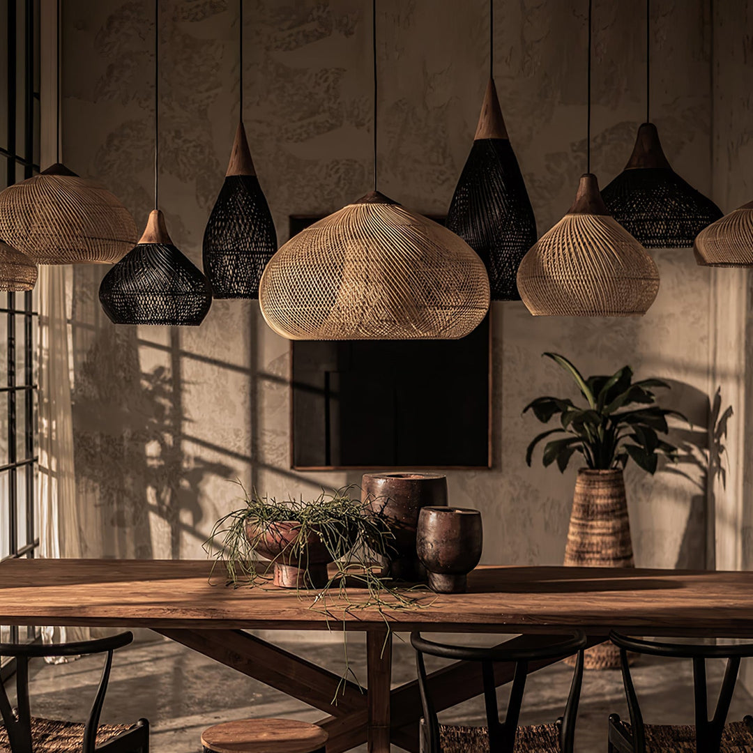 Skręcana Lampa Wisząca z Rattanu