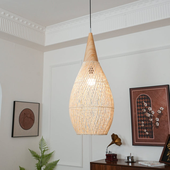 Skręcana Lampa Wisząca z Rattanu