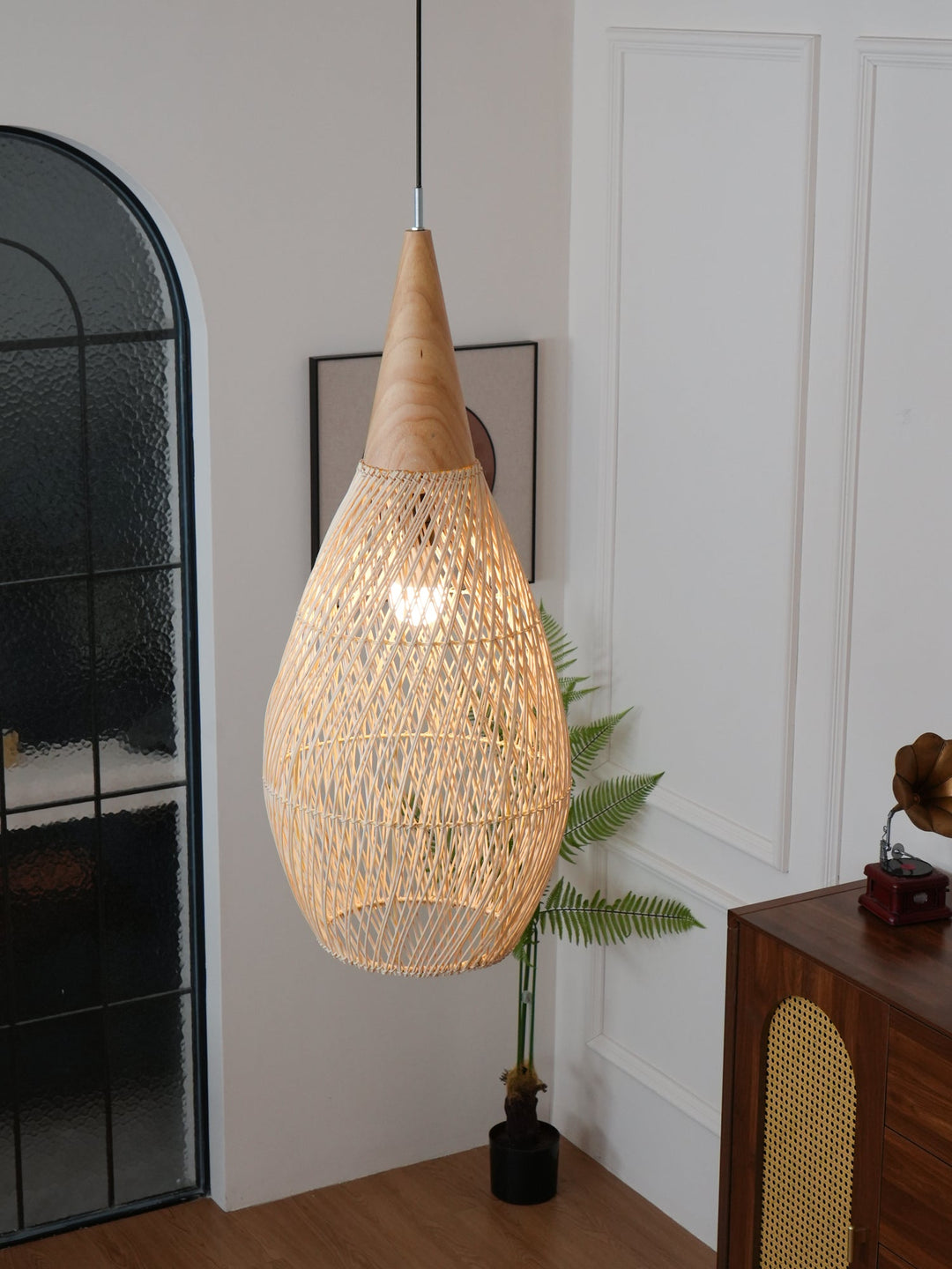 Skręcana Lampa Wisząca z Rattanu