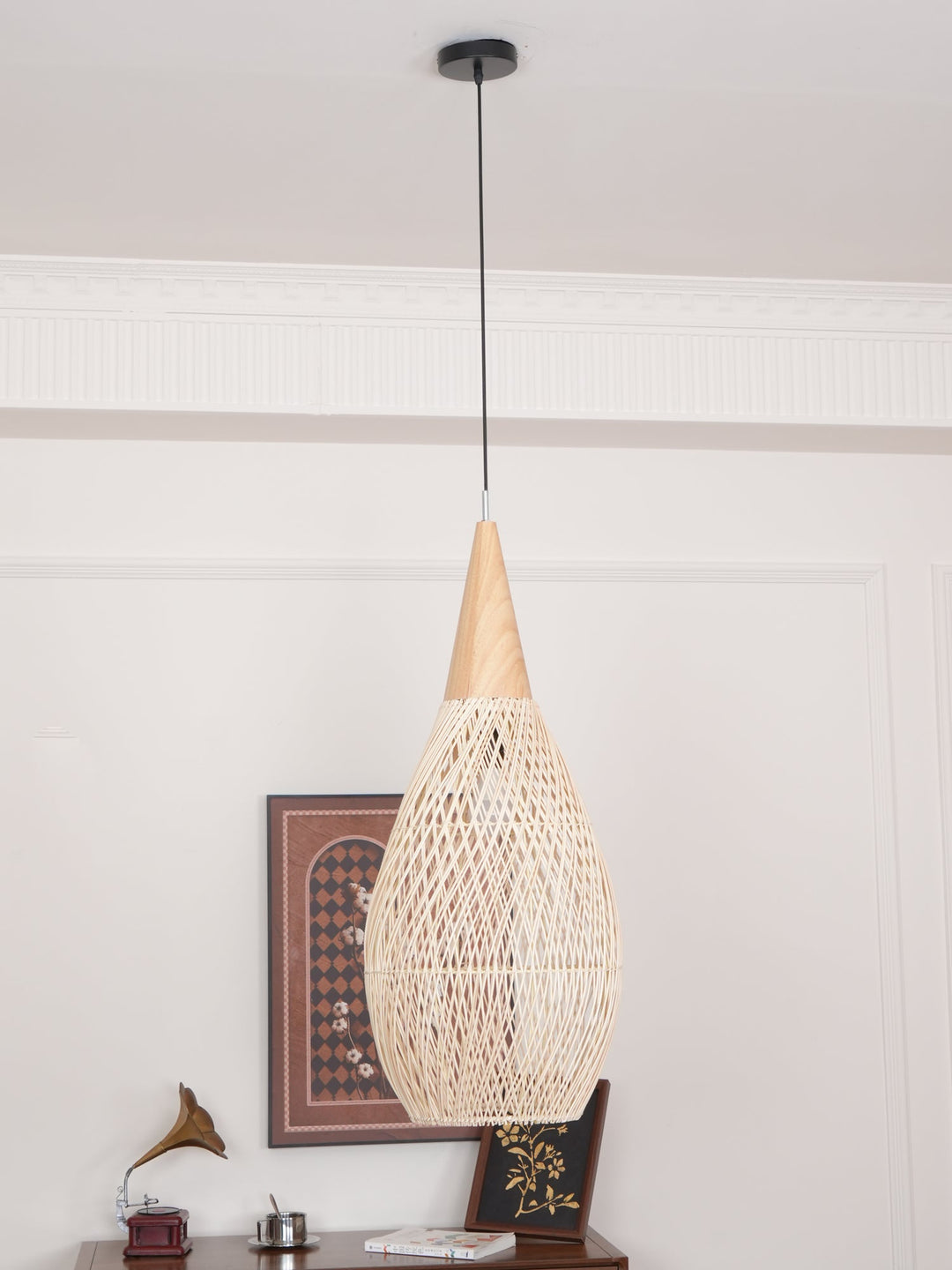 Skręcana Lampa Wisząca z Rattanu