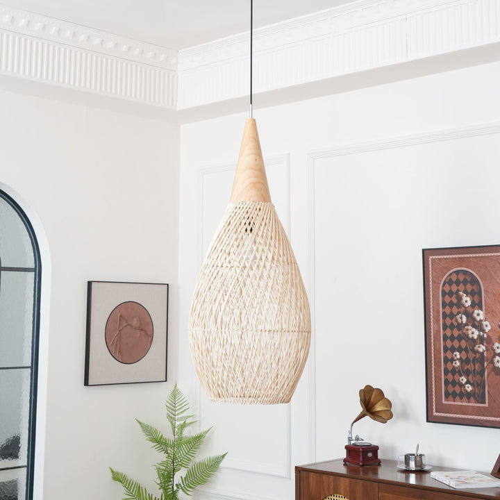 Skręcana Lampa Wisząca z Rattanu