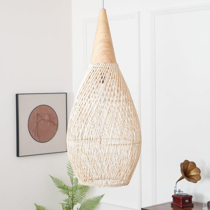 Skręcana Lampa Wisząca z Rattanu