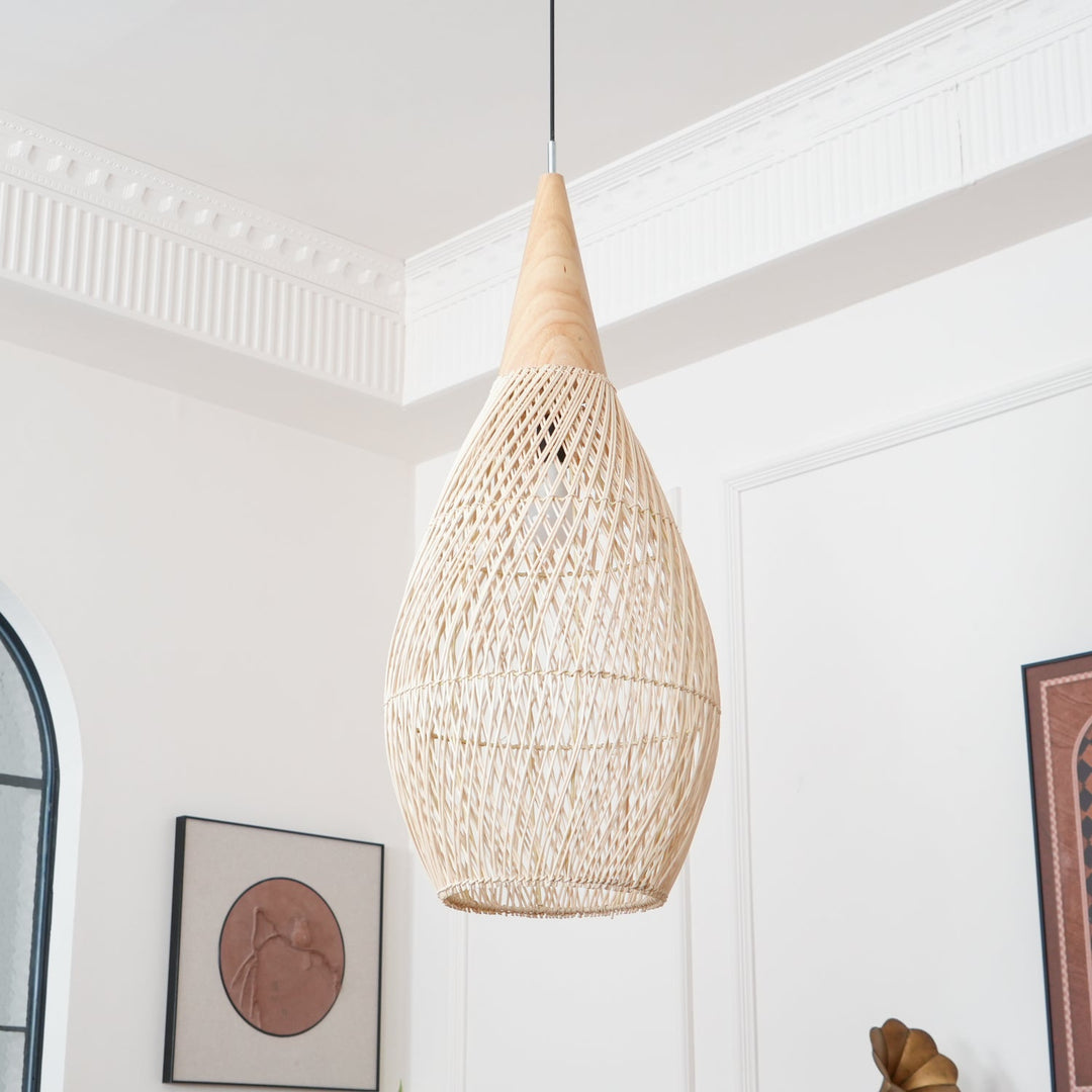 Skręcana Lampa Wisząca z Rattanu