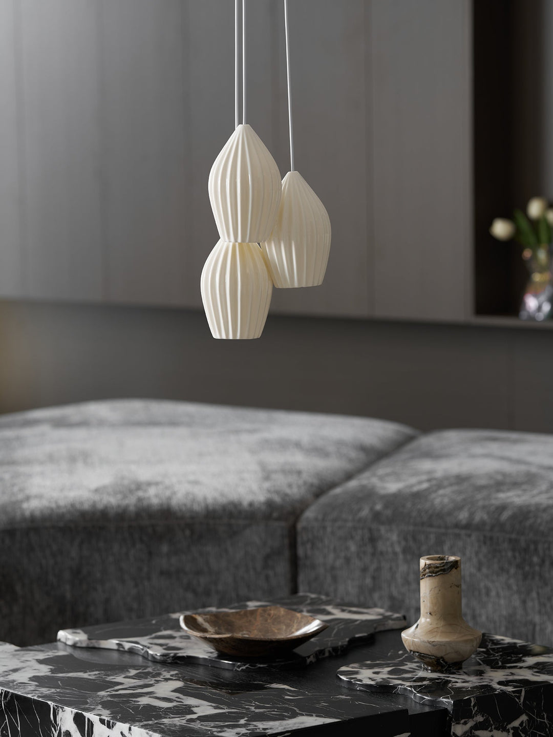 Ceramiczna Lampa Wisząca z Żebrowaniem