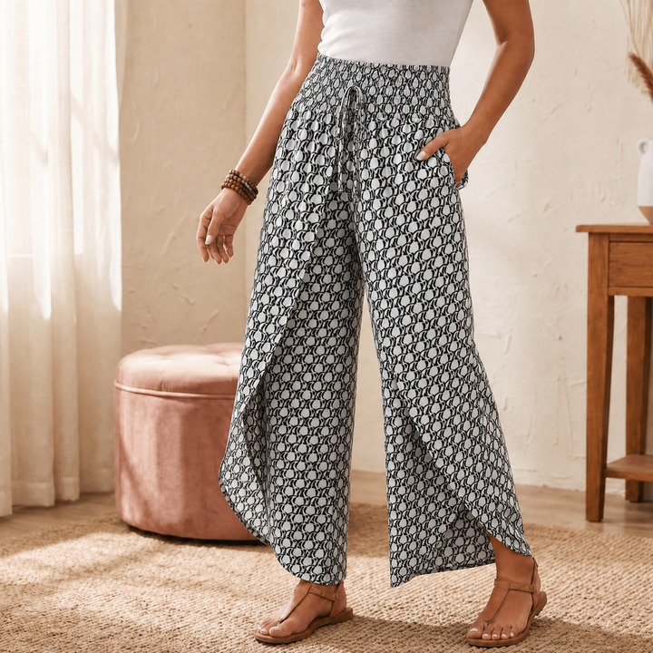 Lunavia – Damskie Spodnie Boho w Kwiaty z Szerokimi Nogawkami