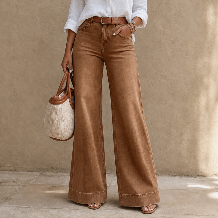 Dżinsy Longline Denim Look – Wysoki Stan, Szerokie Nogi, Vintage Wash
